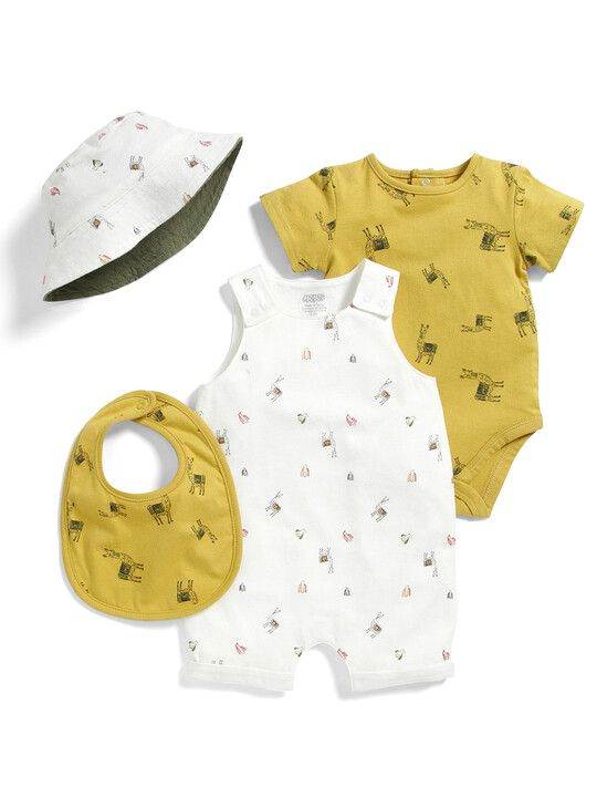 Panda Print Romper, Bodysuit, Hat and Bib Set (Four Piece Gift Set) image number 1