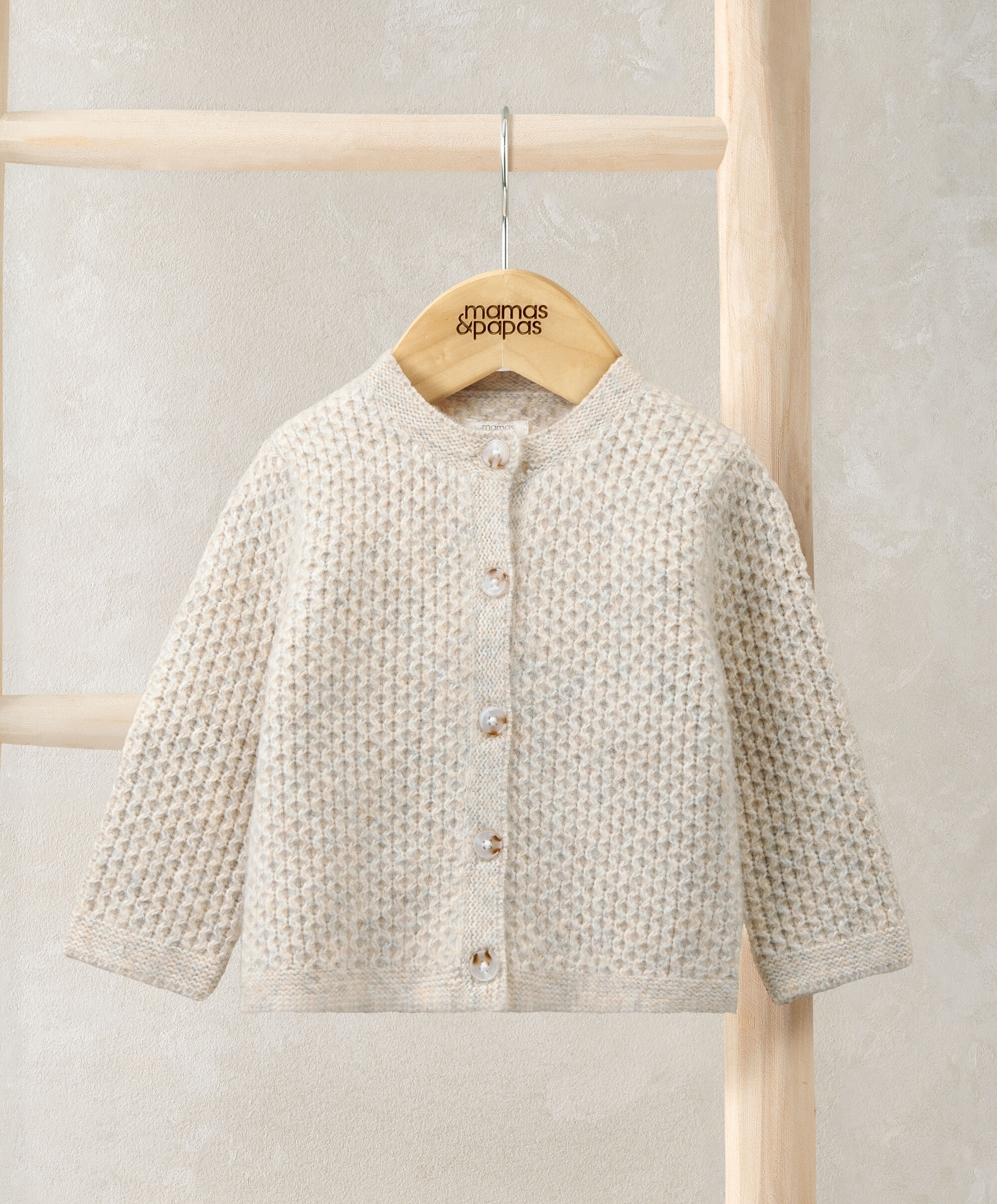 Knitted Cardigan with Button Fastening - Oatmeal image number 1