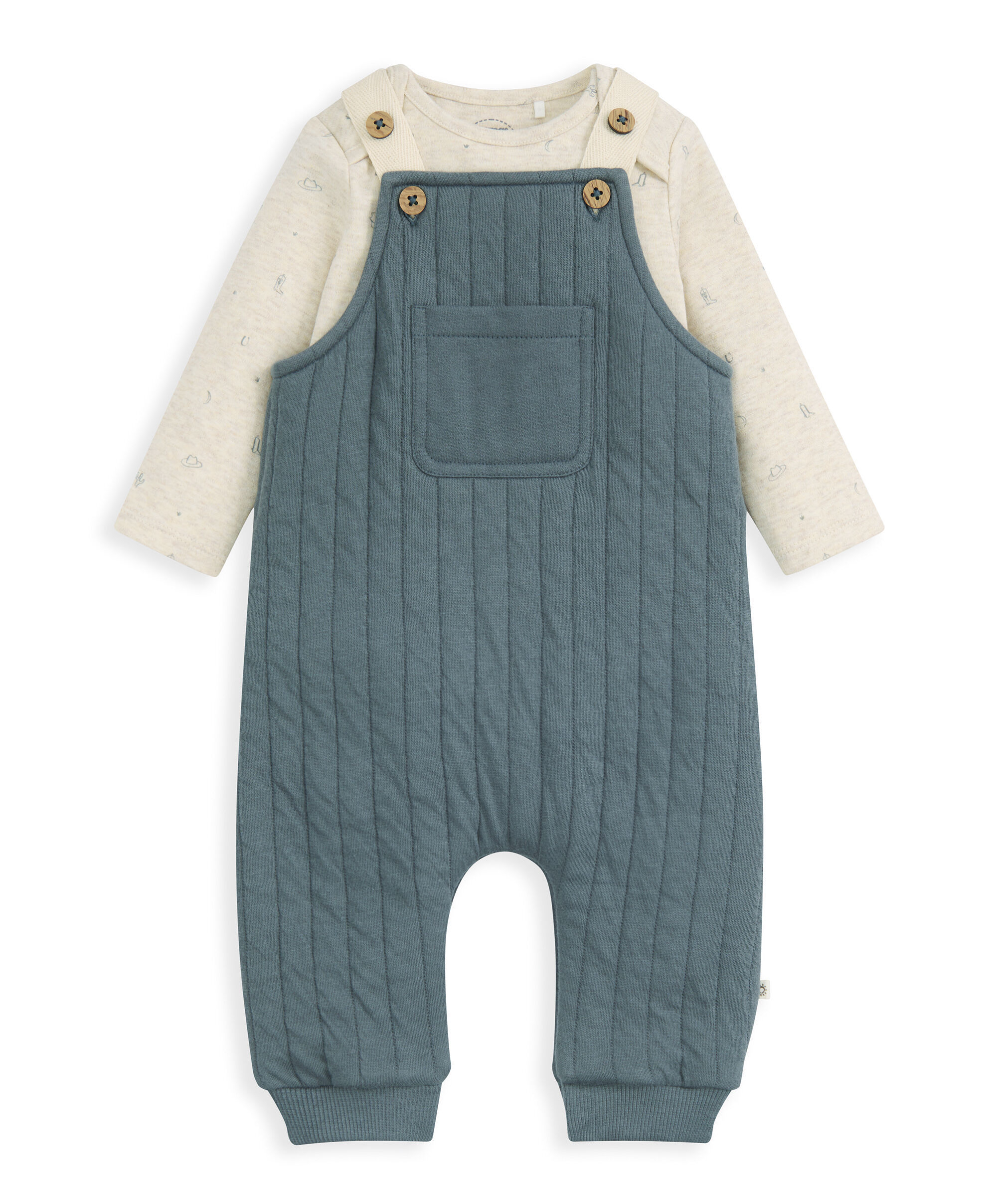 Quilted Dungarees & Oatmeal Bodysuit image number 2