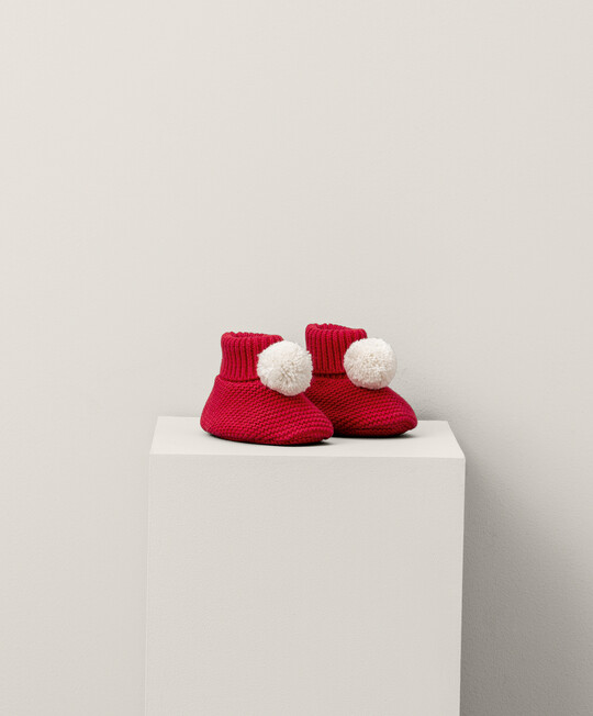 Pom Pom Knit Christmas Baby Booties image number 1