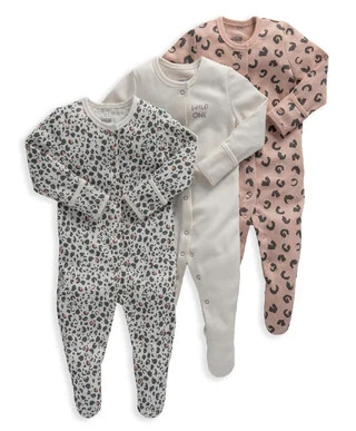 Leopard Print Jersey Cotton Sleepsuits 3 Pack