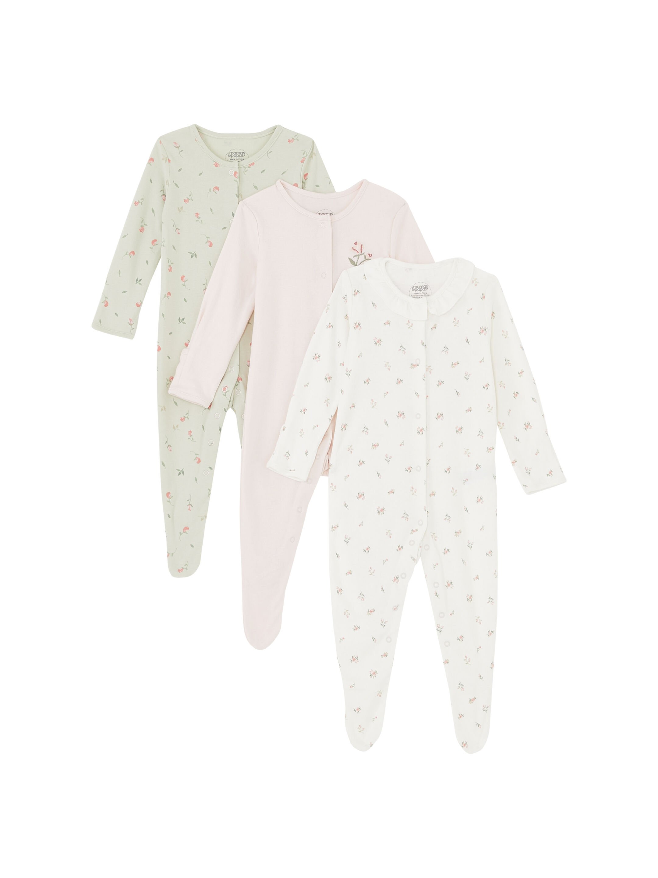 3 Pack Roses Sleepsuits