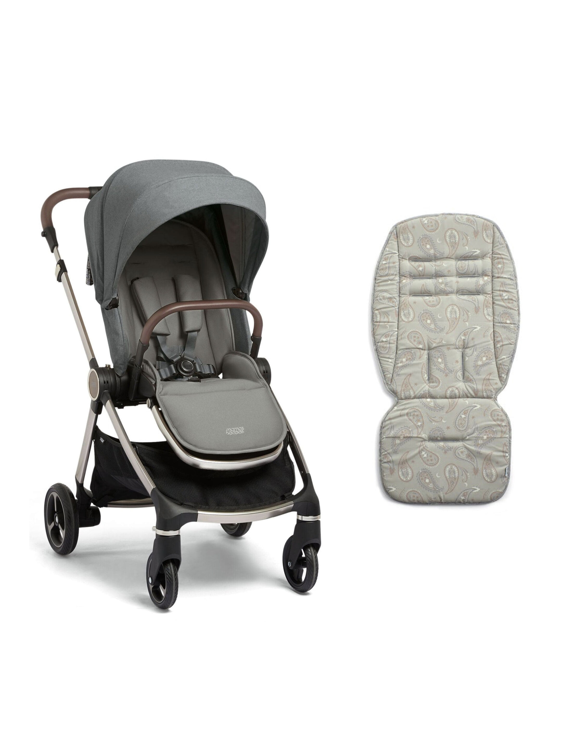 Strada Grey Melange Pushchair with Paisley Crescent Memory Foam Liner image number 1