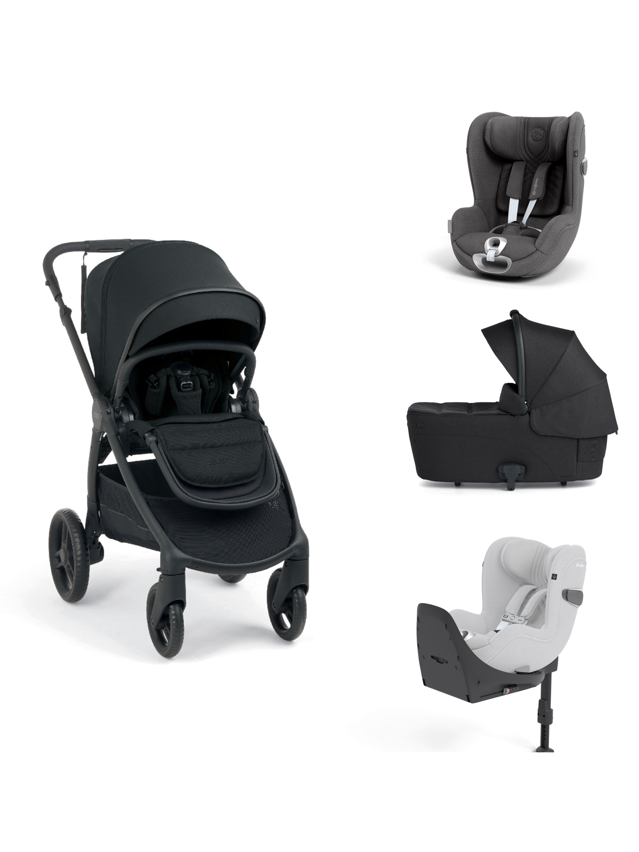 Ocarro 2 Pushchair and Carrycot Bundle with Cybex Car Seat and Base (4 Pieces) - Eclipse