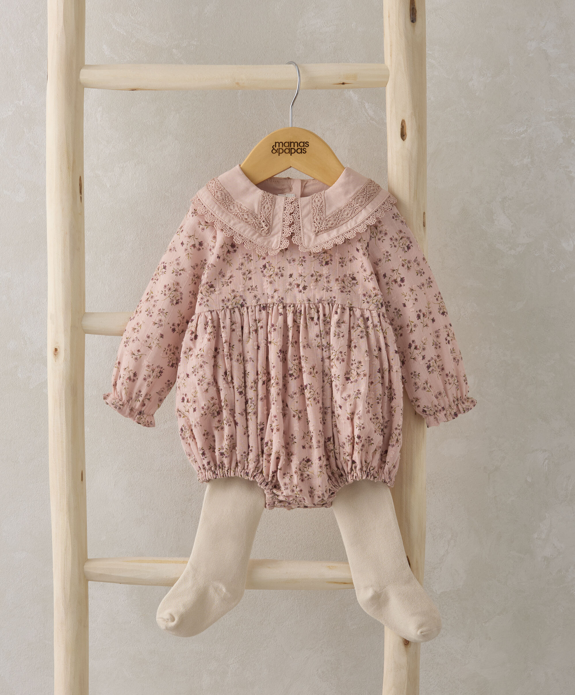 2pc Floral Romper & Tights Set image number 1