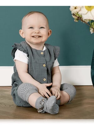 Non-slip Socks Bamboo - Grey Melange with Liberty Ruffle