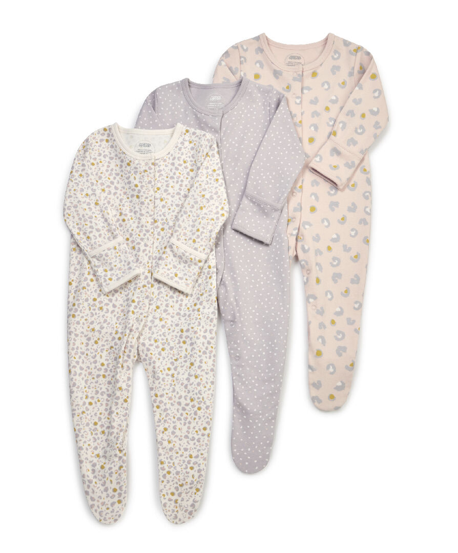 Leopard Print Jersey Cotton Sleepsuits 3 Pack image number 1