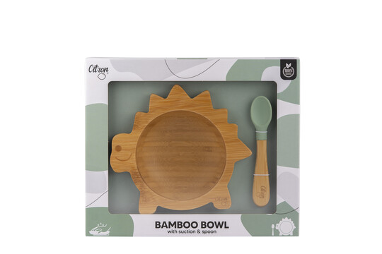 Citron Organic Bamboo Bowl 250ml Suction + Spoon Dino Green image number 4