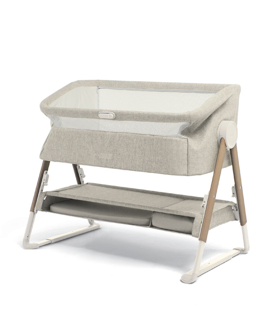 Lua Bedside Crib Bundle Beige with Mattress Protector & Fitted Sheets - Star / White image number 2