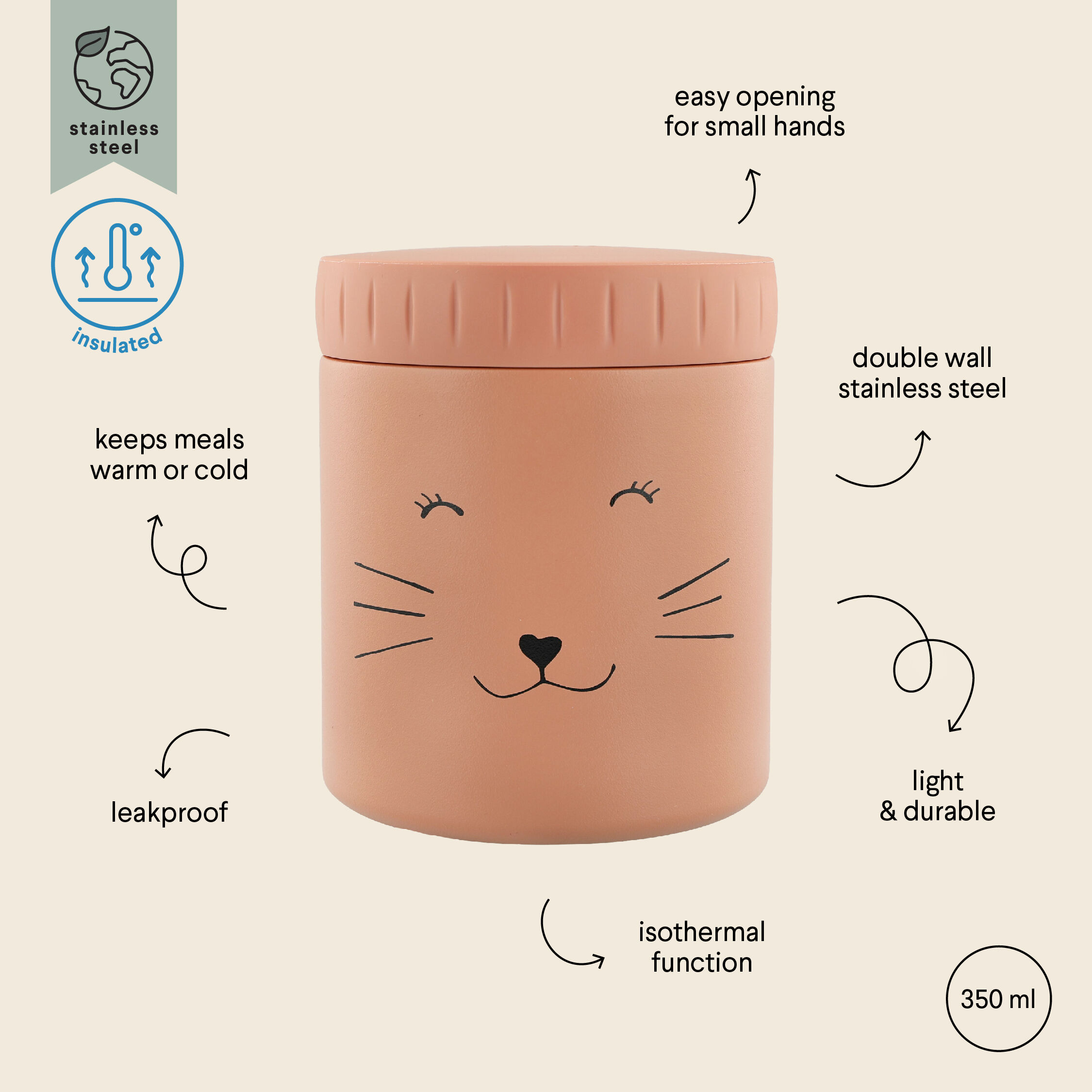 Trixie Insulated Food Jar (350ml) Mrs. Cat - Pink image number 3