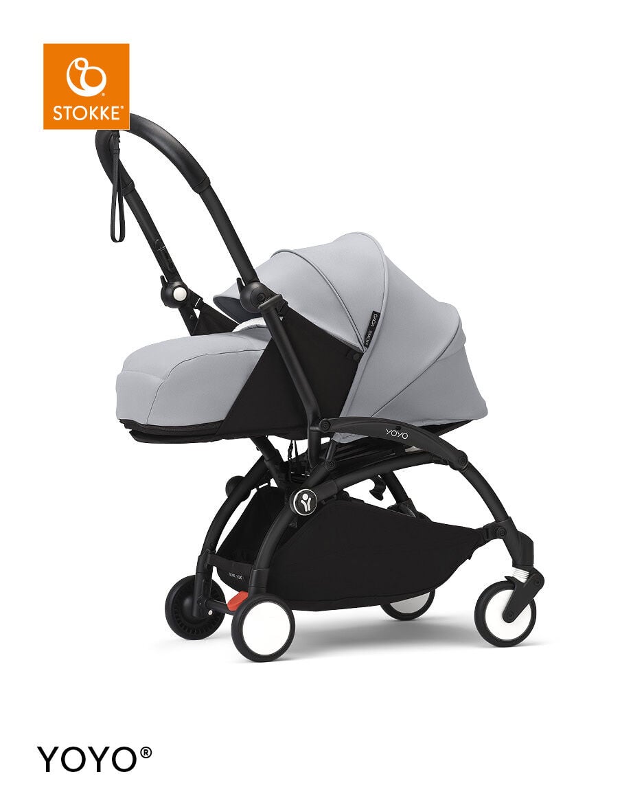 Stokke YOYO3 Black Frame with 0+ Newborn Pack - Air France Blue & Cup Holder (3 Pieces)