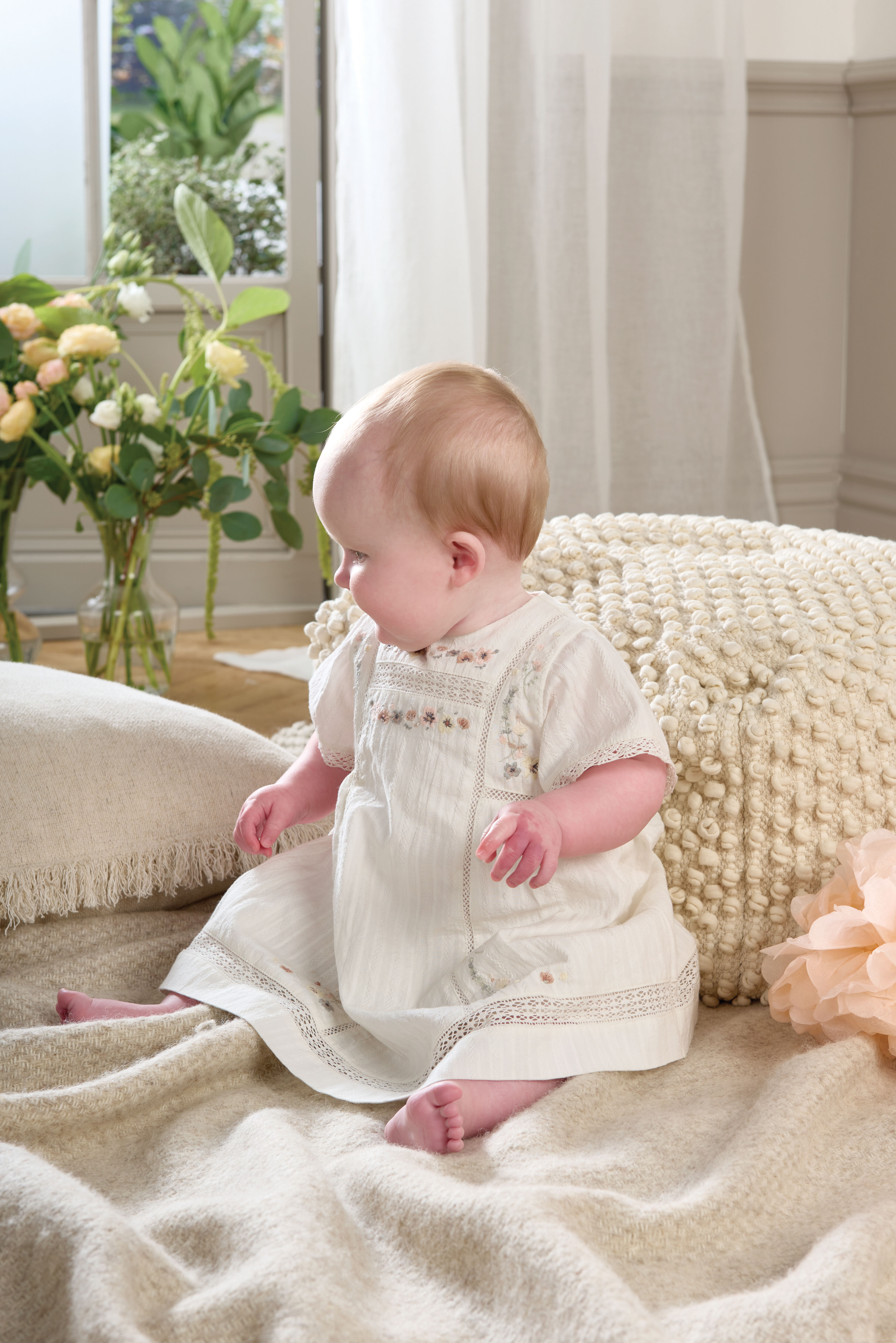 White Cotton Embroidered Dress image number 4