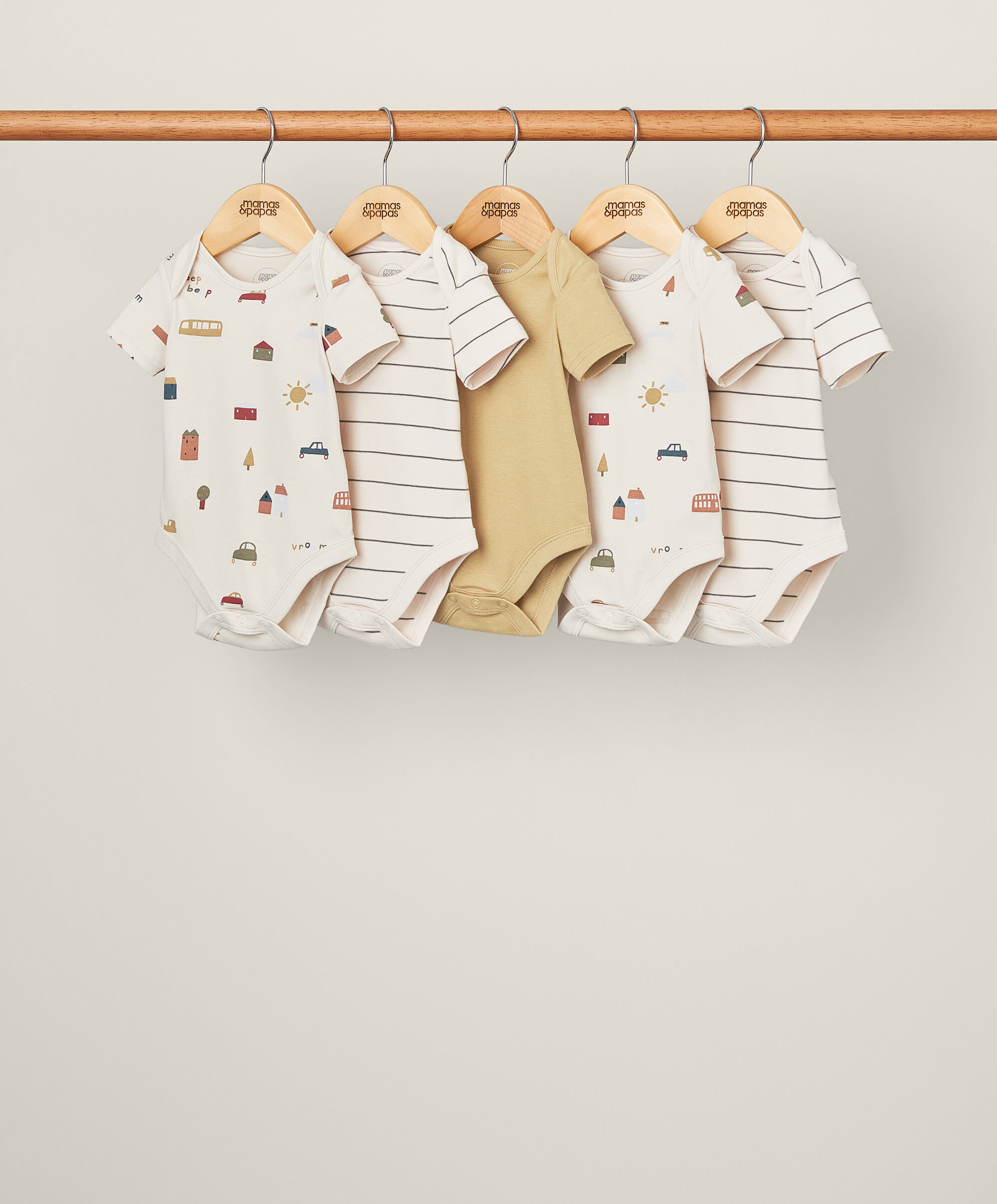 Transport Short-Sleeved Bodysuits (Pack of 5) - Yellow