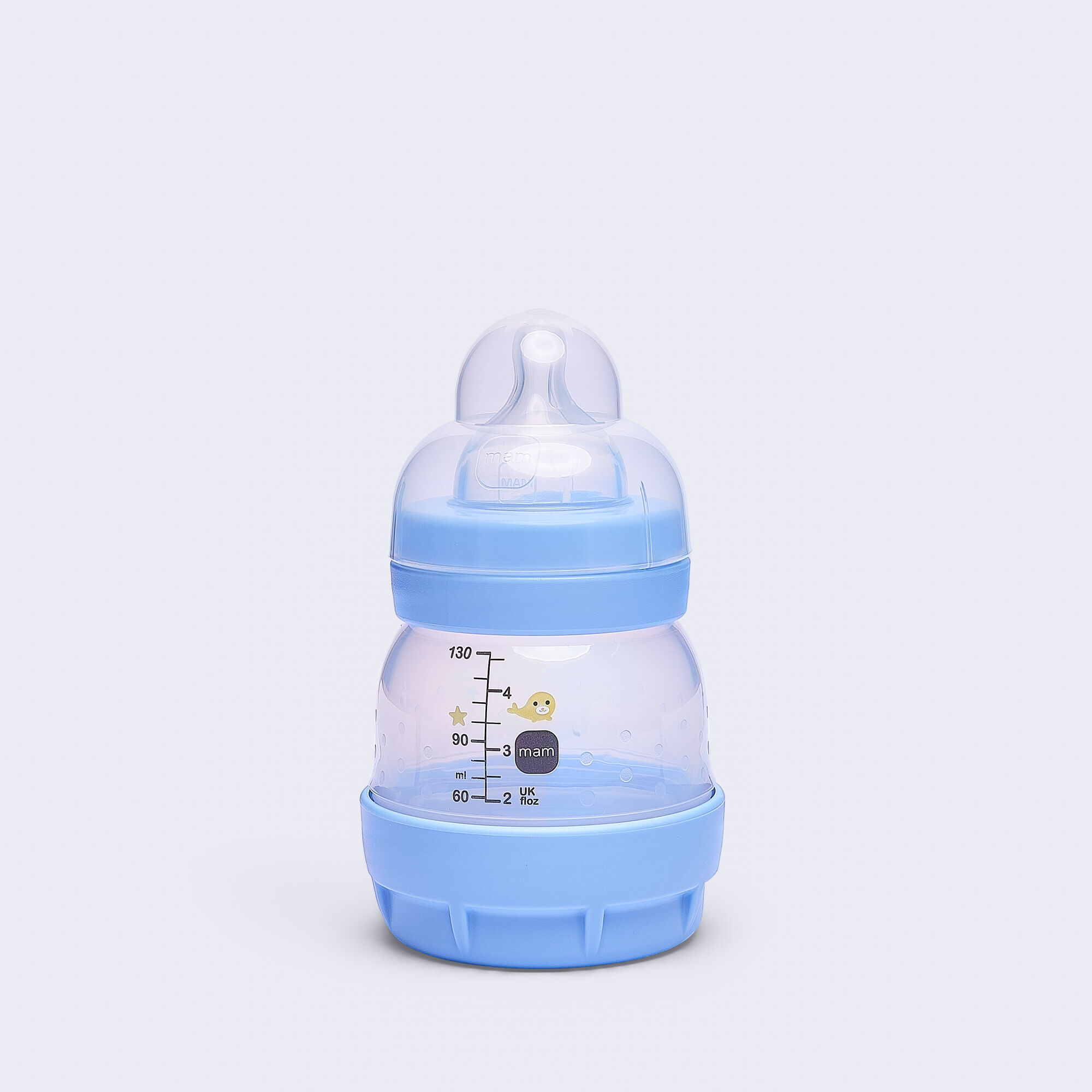 Mam Baby Easy Start Anticolic Silicone Bottle - 0 M+ | Sealife Blue - 130 Ml -  Pack of 1