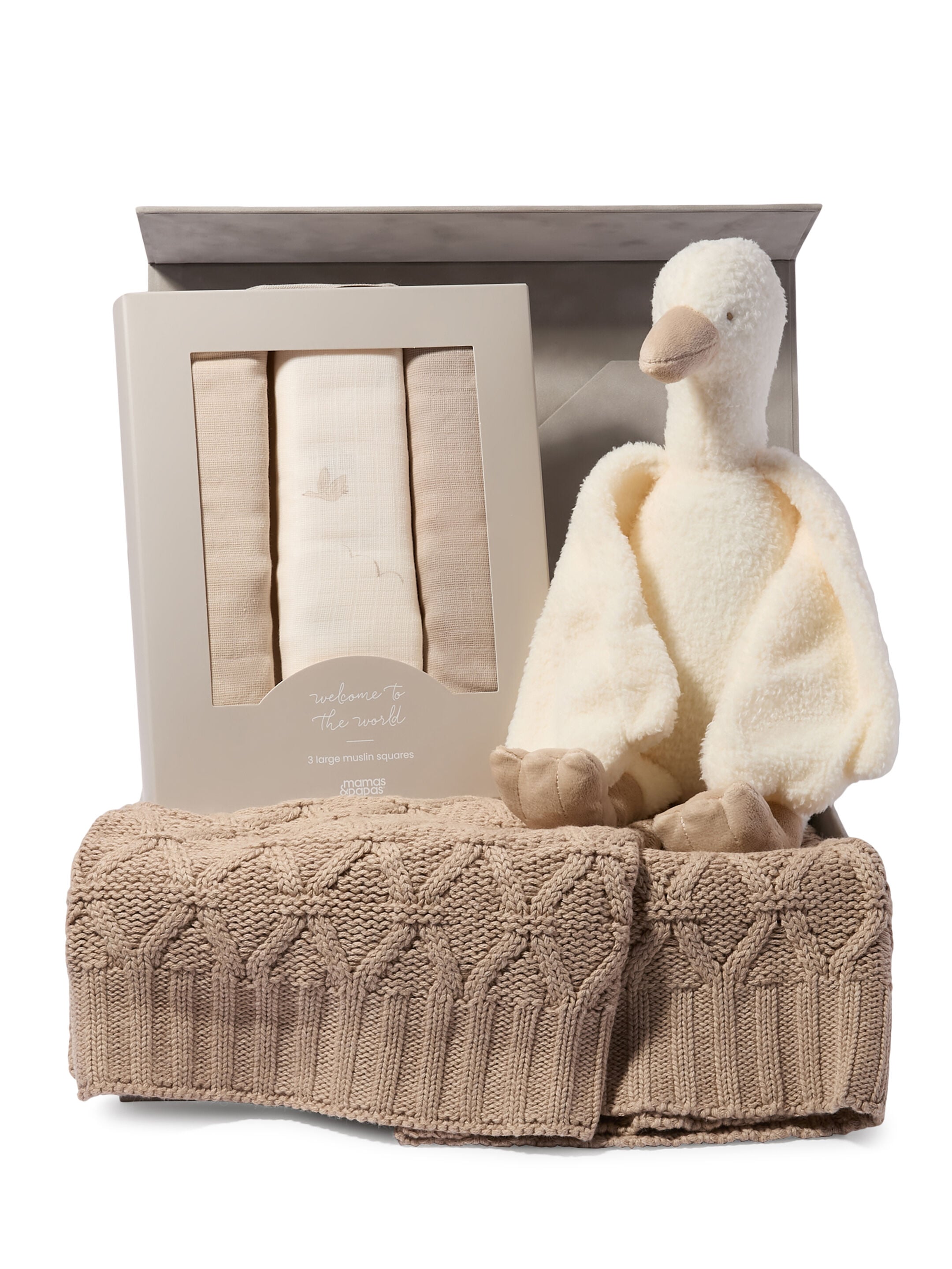 Snuggle Gift Set - Seedling Knitted Blanket with Duckling Soft Toy & Duckling Muslin Squares