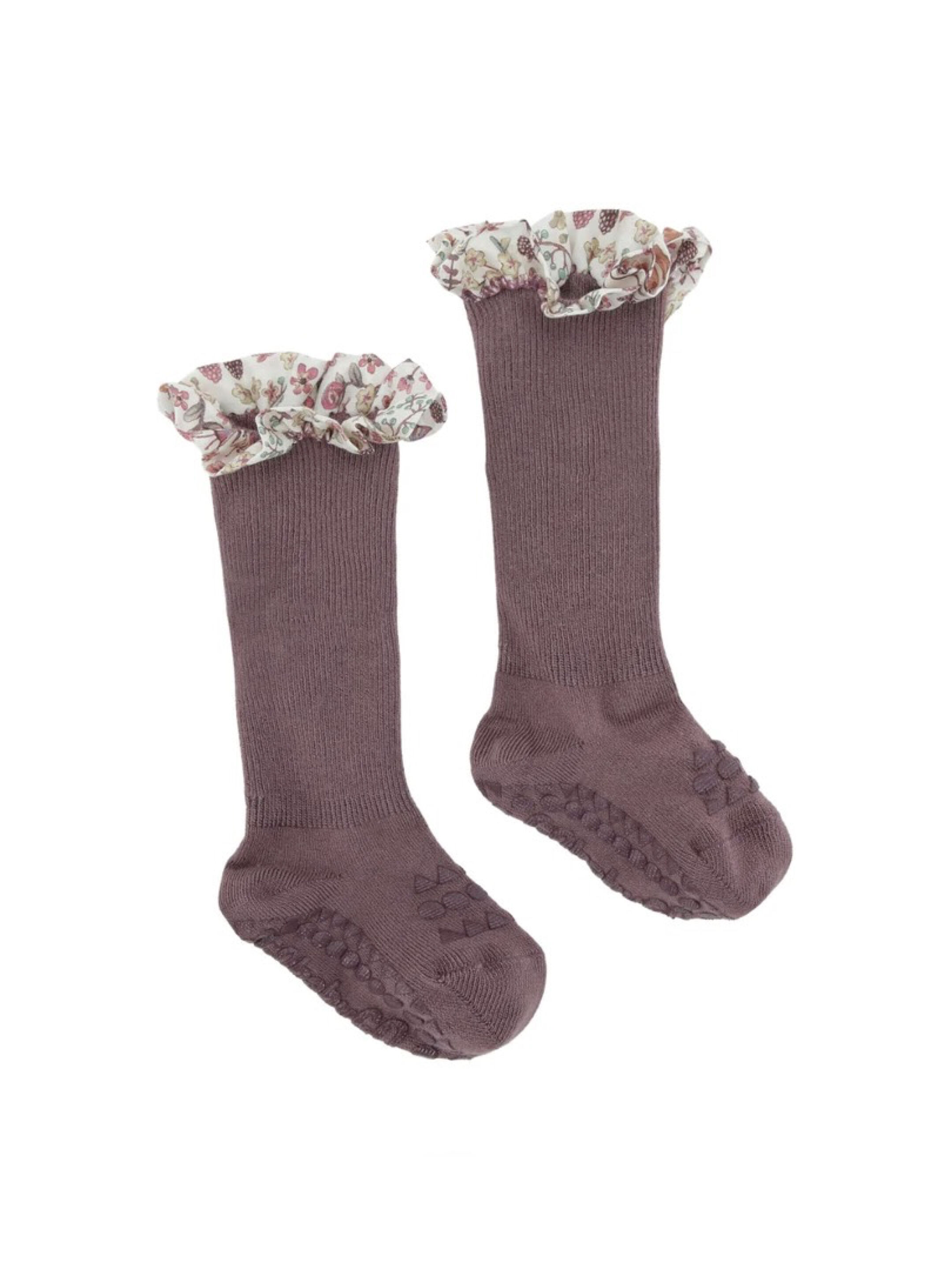 Non-slip Socks Bamboo - Misty Plum with Liberty Ruffle image number 3