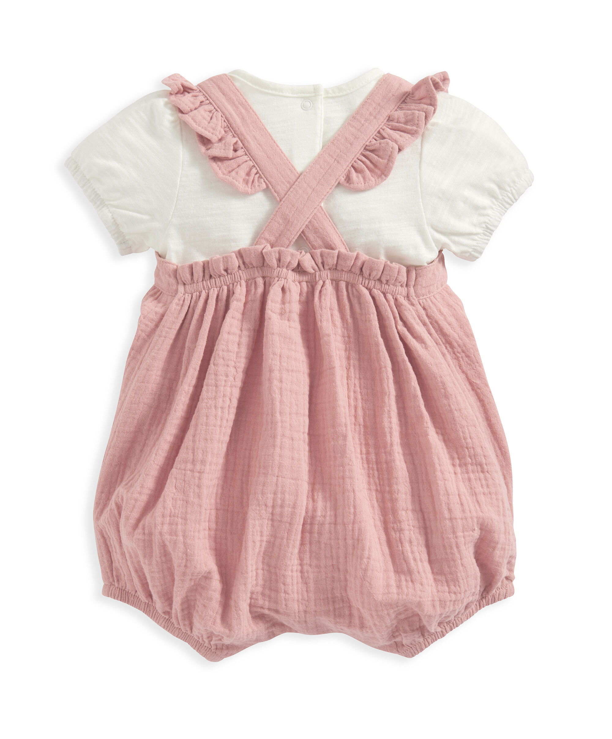 Embroidered Dungarees & Bodysuit Outfit Set - Pink image number 3