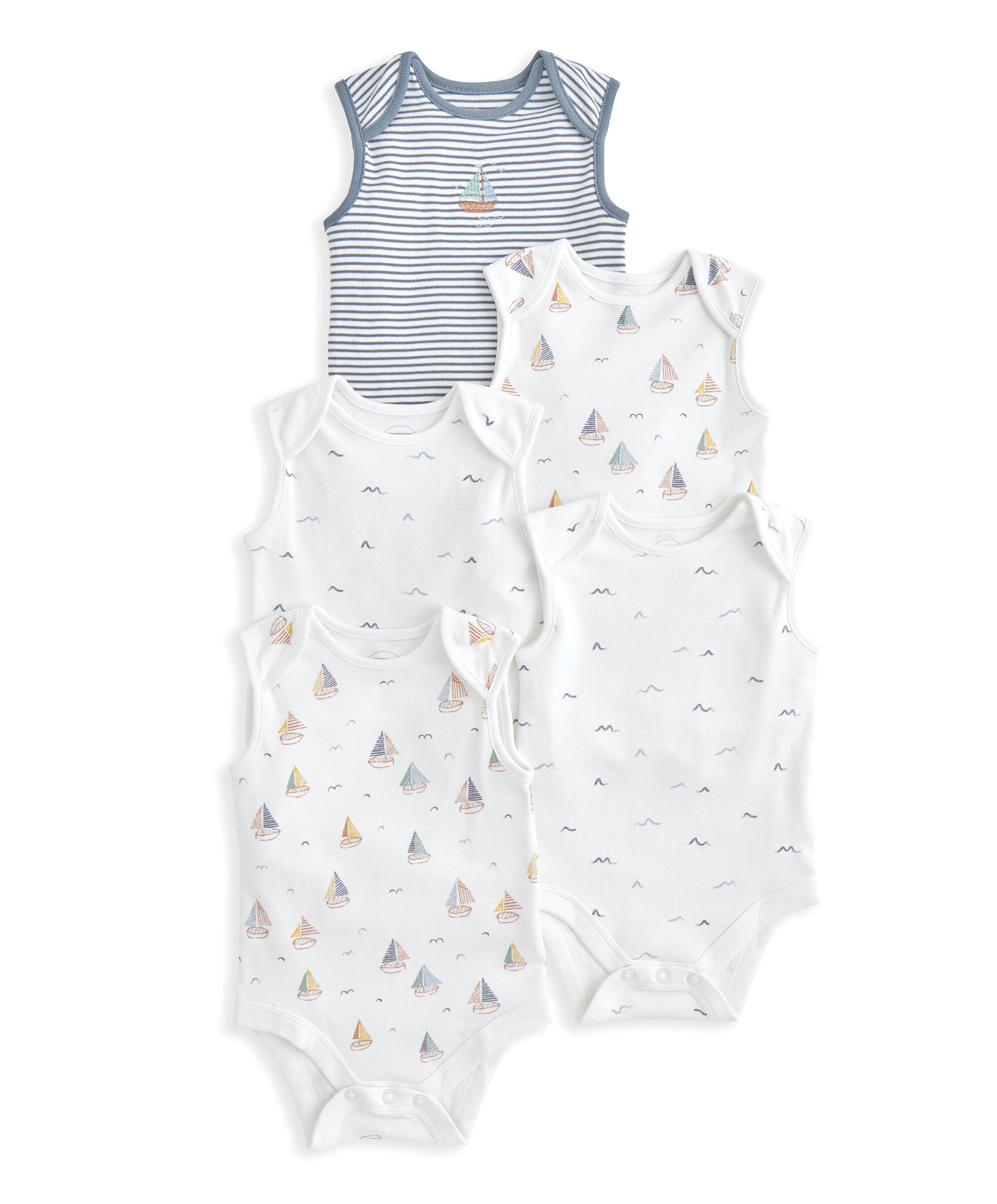 5 Pack Nautical Sleeveless Bodysuits image number 2