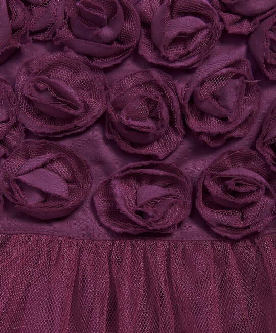 Rose Neckline Waterfall Tulle Dress Berry image number 2
