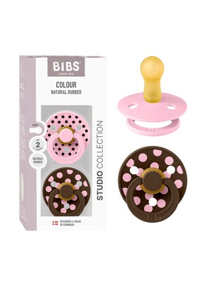 BIBS Pacifier Studio Colour 2 Pack Polka Latex Size 2 Baby Pink Mocha