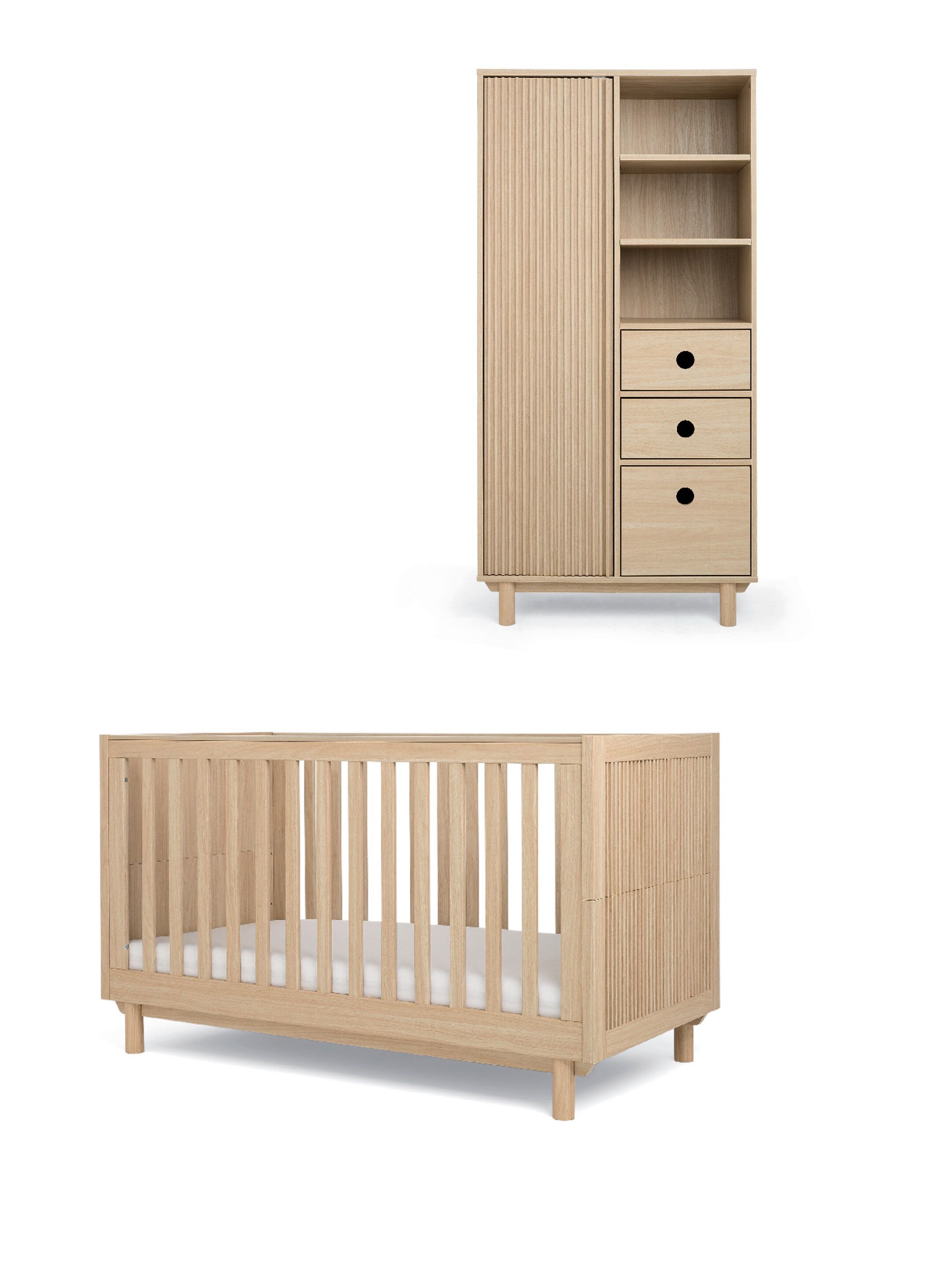 Oska 2 Piece Cotbed Set with Wardrobe- Oak