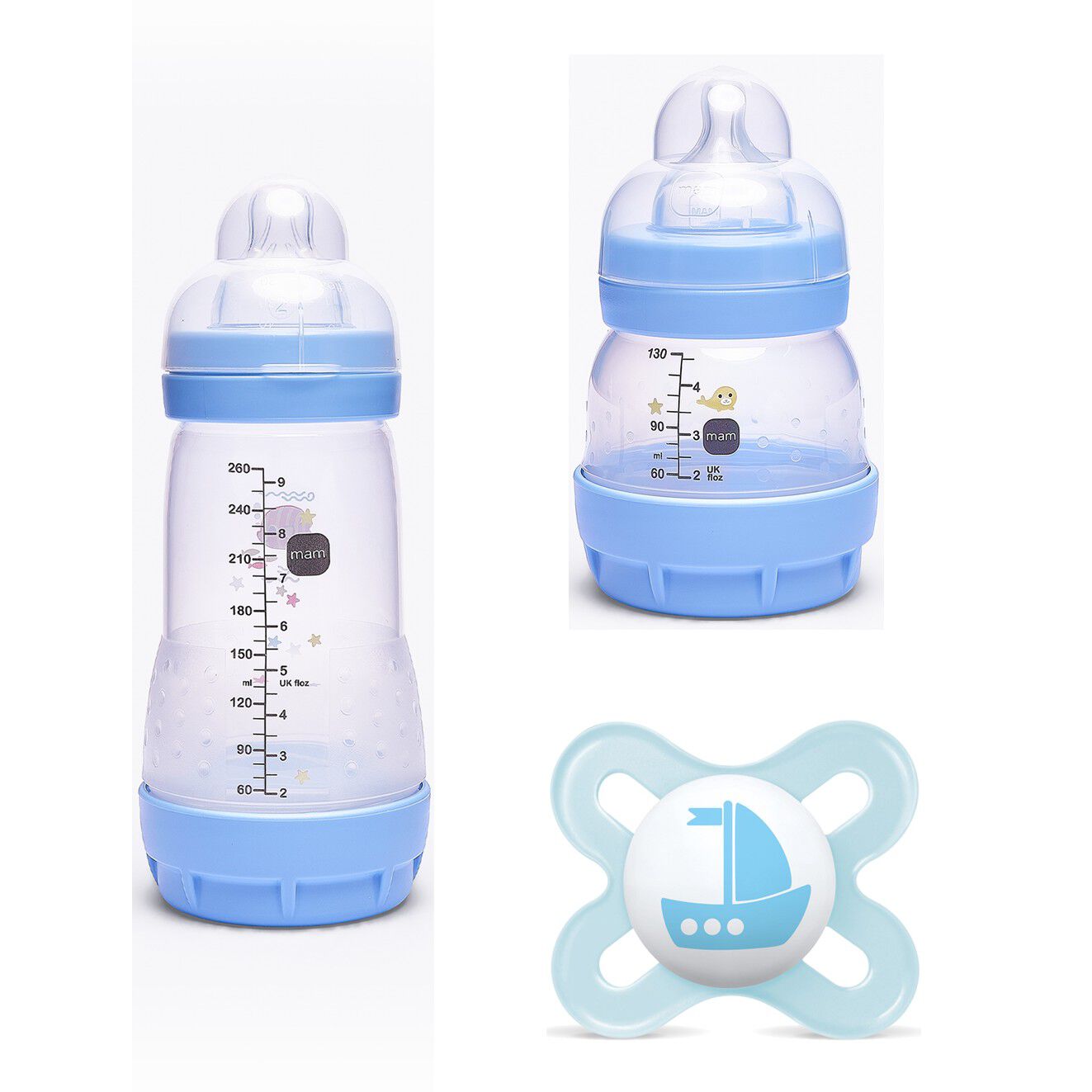 Mam Baby Easy Start Anticolic Starter Set Silicone Flexible Set - 0 M+ | Sealife Blue - Pack of 3
