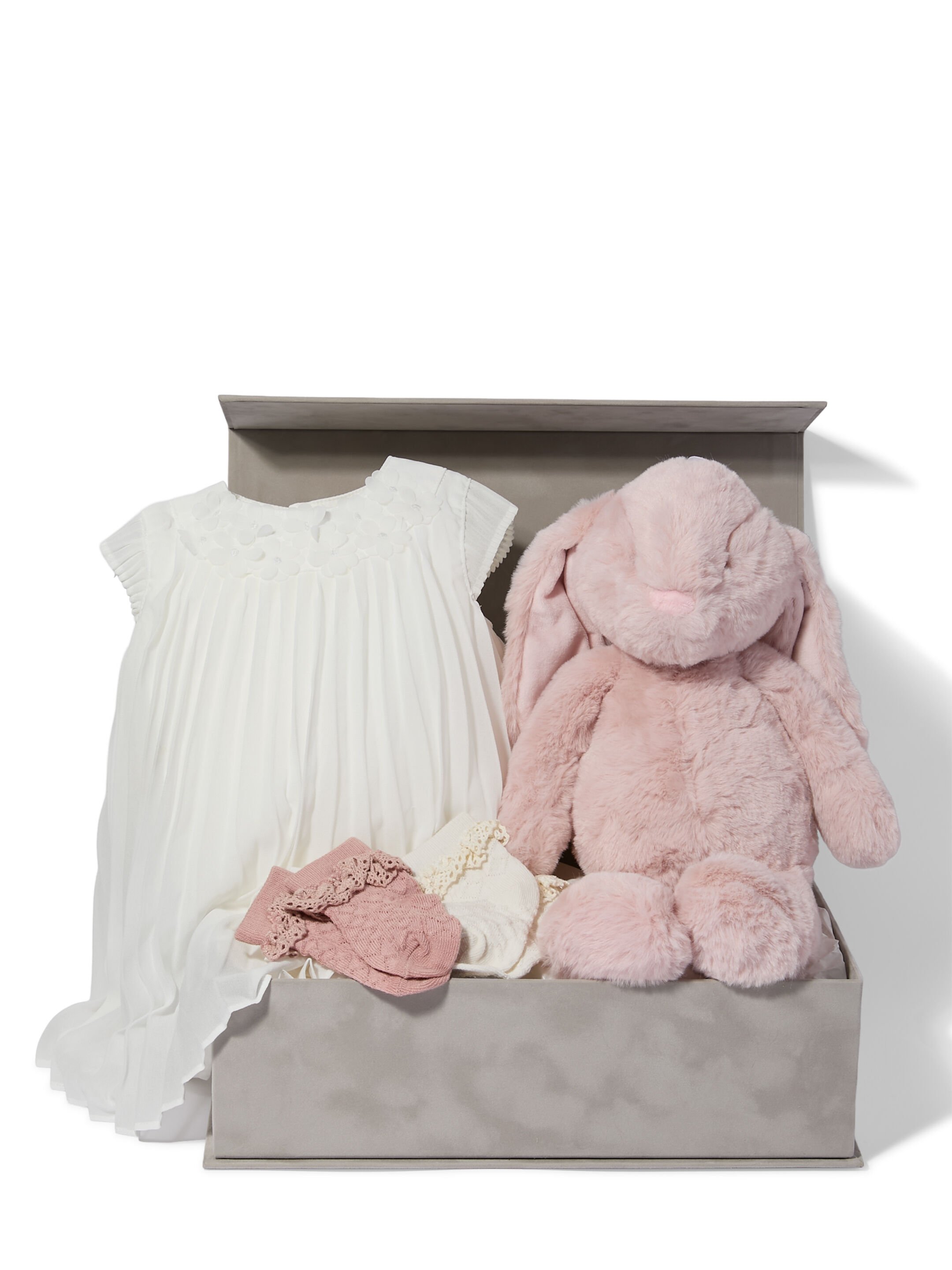 Pleated Dress - 4 Piece Gift Set with Soft Toy Pink Bunny