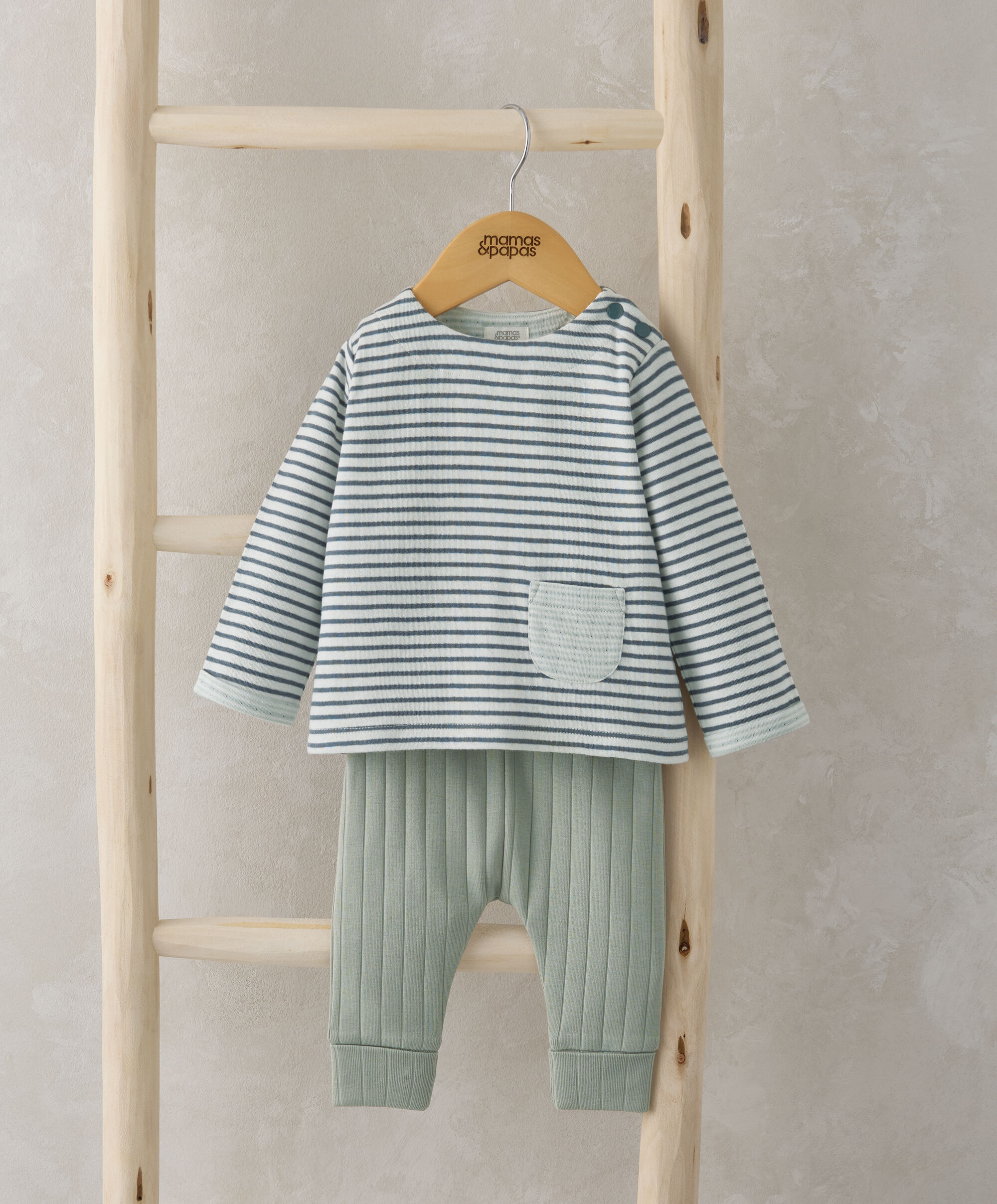 Stripe Top & Leggings Outfit Set - Blue image number 1