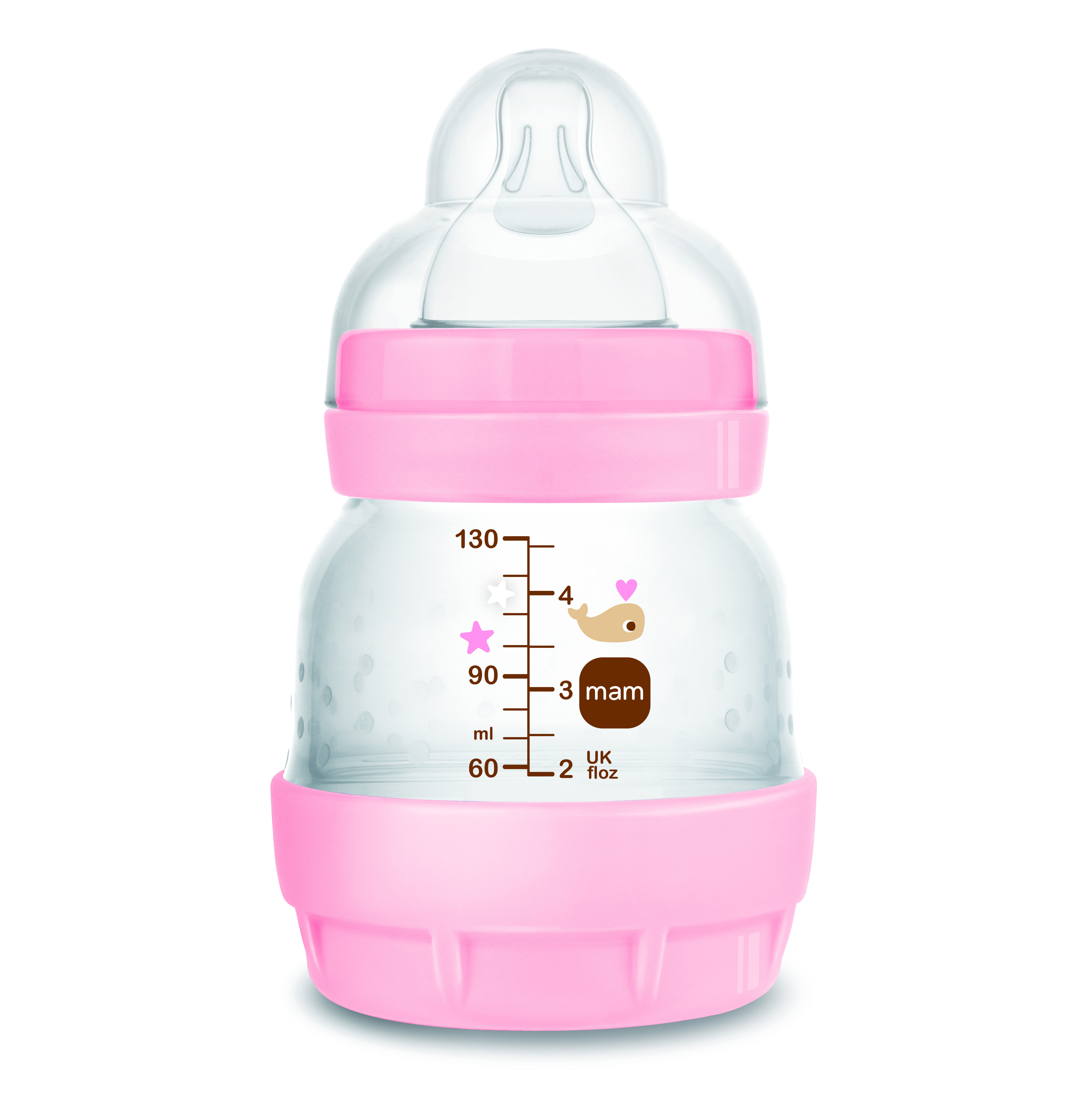Mam Baby Easy Start Anticolic Silicone Bottle - 0 M+ | Sealife Pink - 130 Ml -  Pack of 1