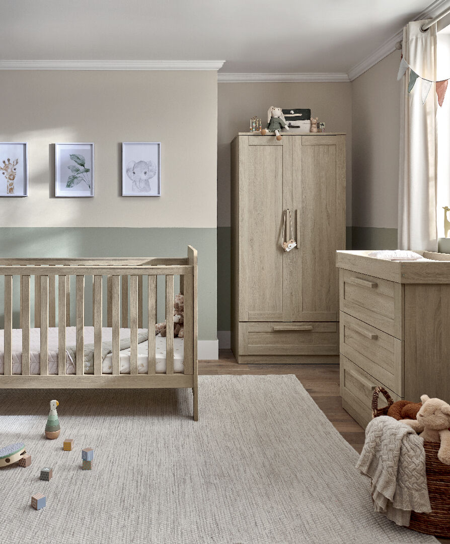 Atlas 2 Piece Cotbed Set with Wardrobe- Light Oak image number 1