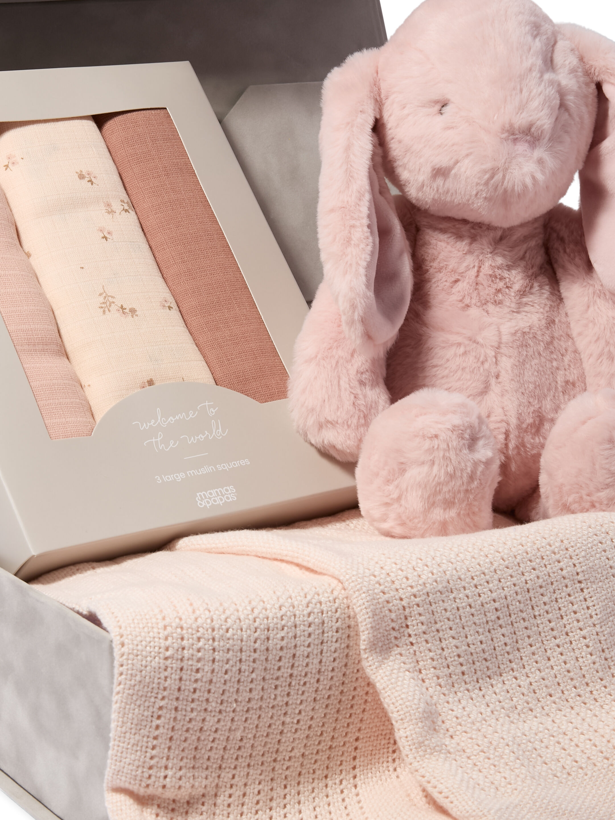 Snuggle Gift Set - Pink Cellular Blanket with Pink Bunny Soft Toy & Wildflower Muslin Squares image number 2