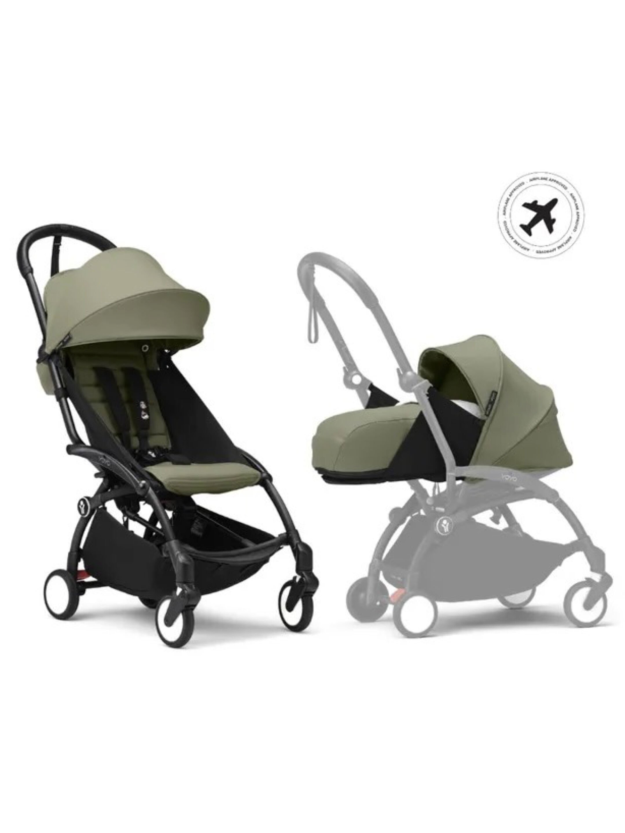 Stokke YOYO3 Full Stroller with Black Frame, 0+ Newborn and 6+ Color Pack - Olive (3 pieces) image number 1