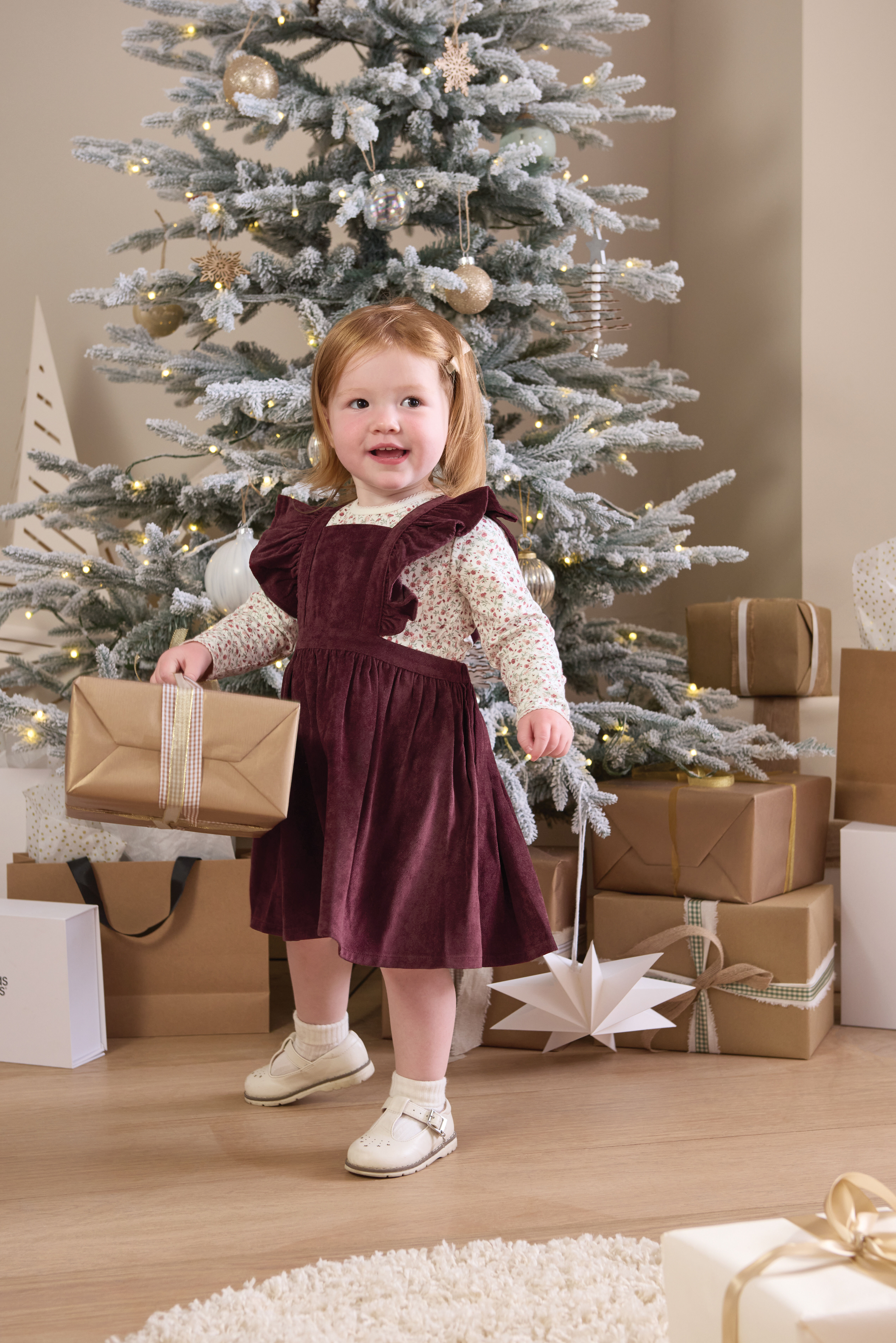 2 Piece Winter Ditsy Floral Bodysuit & Pinafore Dress Set image number 9