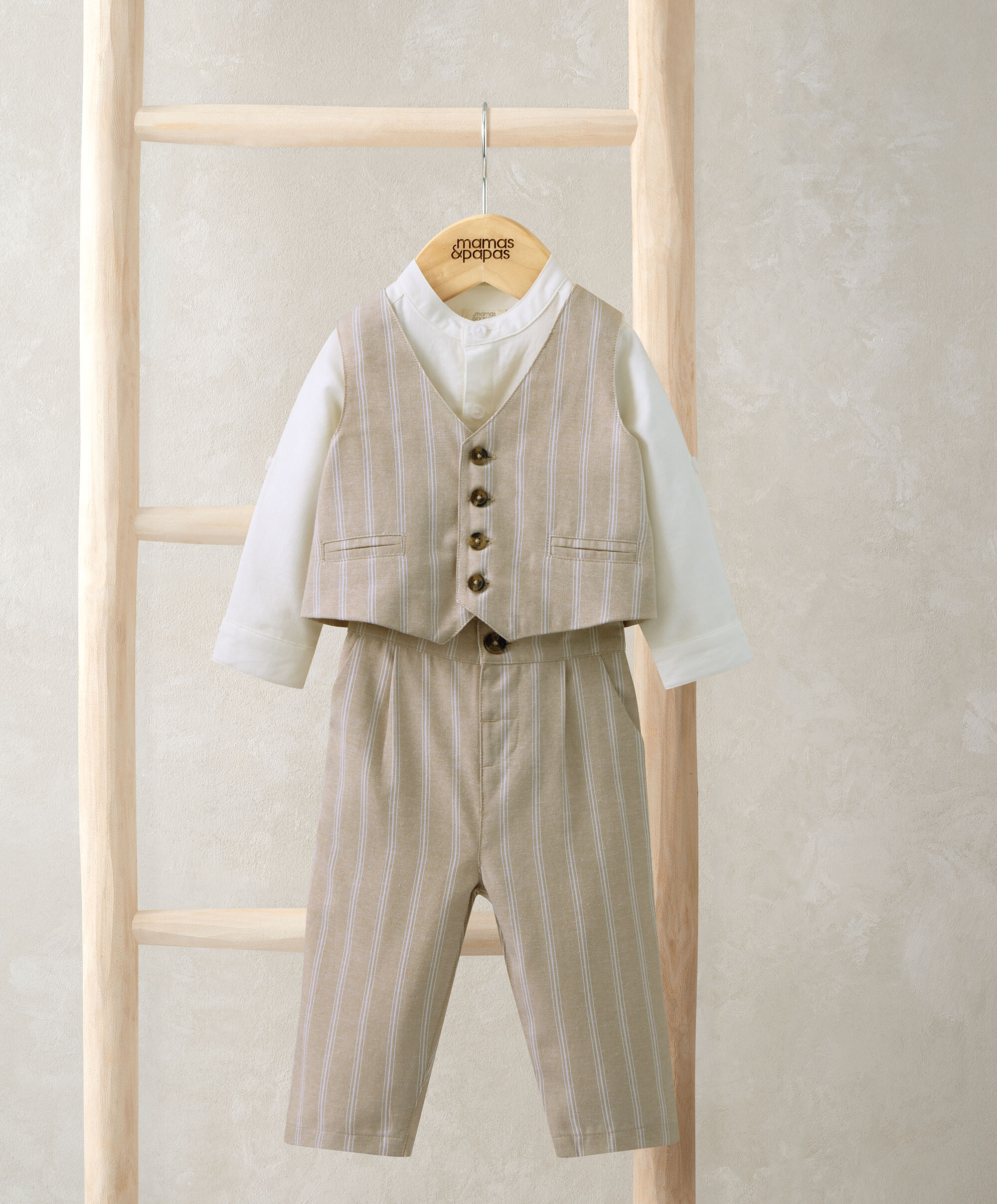 Stripped 3 Piece Suit - Biege image number 1