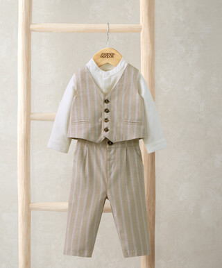 Stripped 3 Piece Suit - Biege