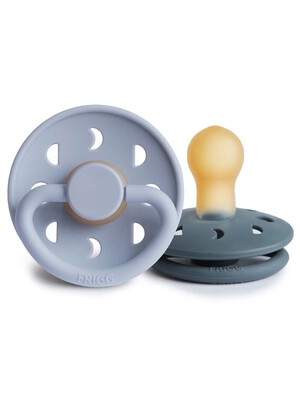 FRIGG Moon Phase Latex Baby Pacifier 0-6M 2-Pack Powder Blue/Slate - Size 1