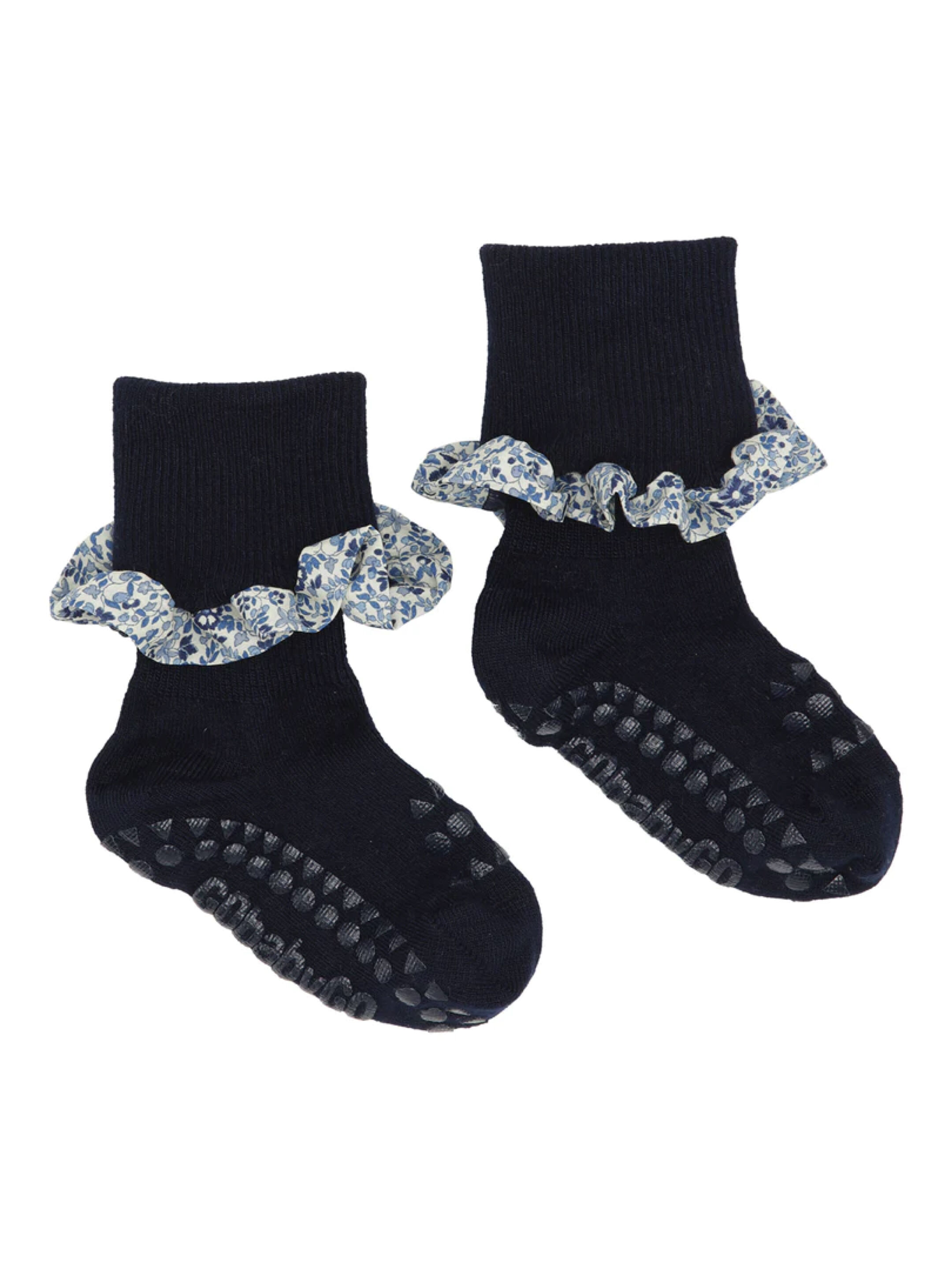 Non-slip Socks Bamboo - Dark Blue with Liberty Ruffle image number 2