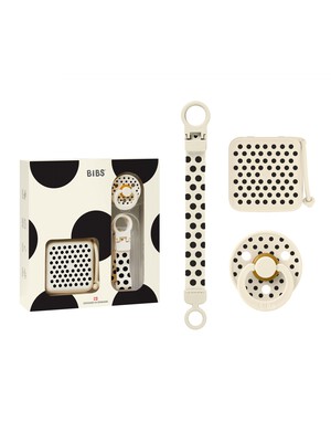 BIBS Gift Set Polka Soothe & Go Latex Size 2 Ivory Black