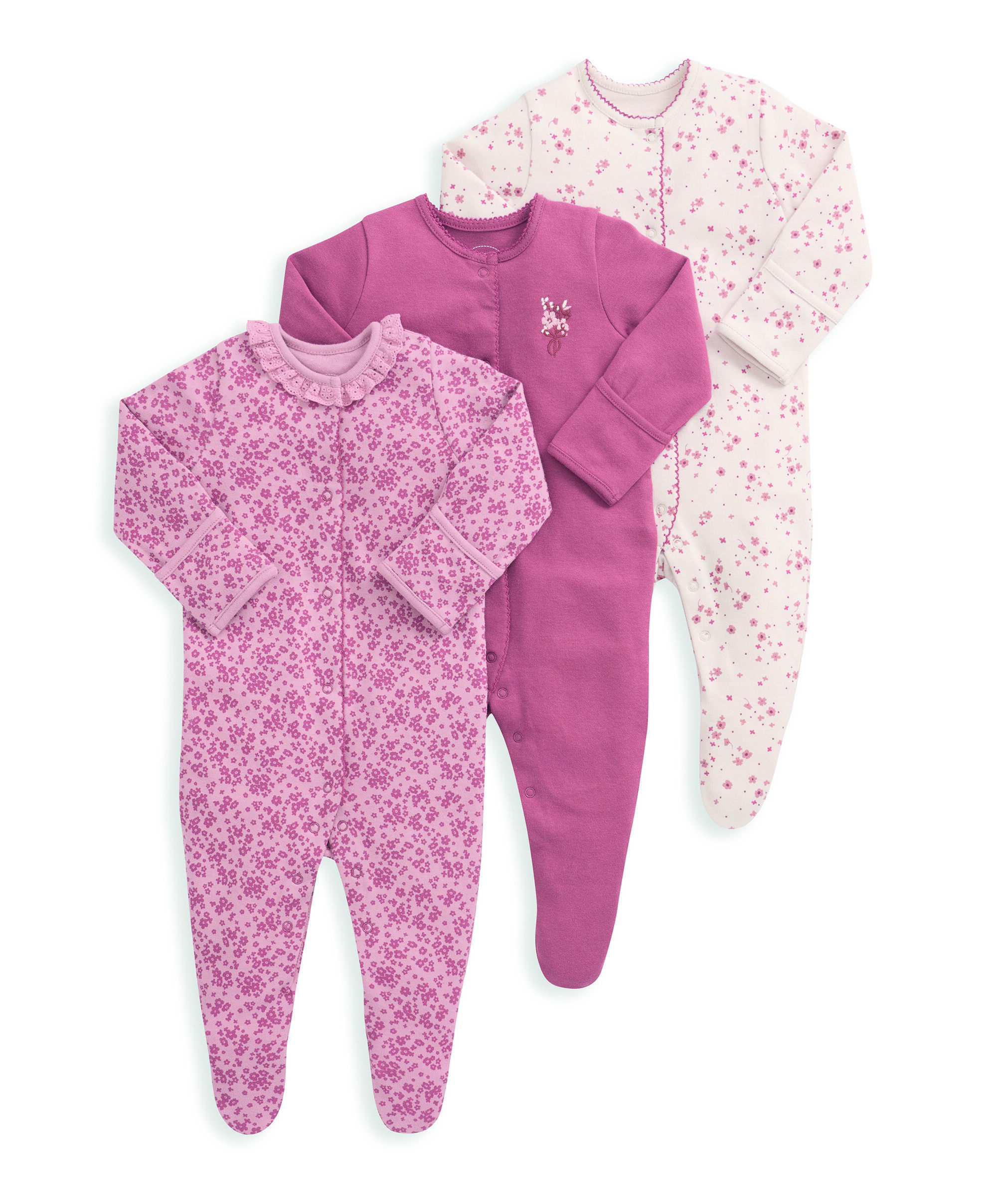 3 pack Scarlet Blooms Sleepsuits image number 2