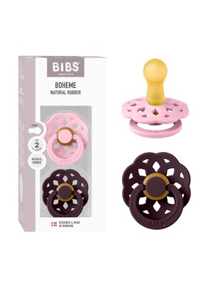BIBS Pacifier Boheme 2 PACK Latex Size 2 Baby Pink/Plum