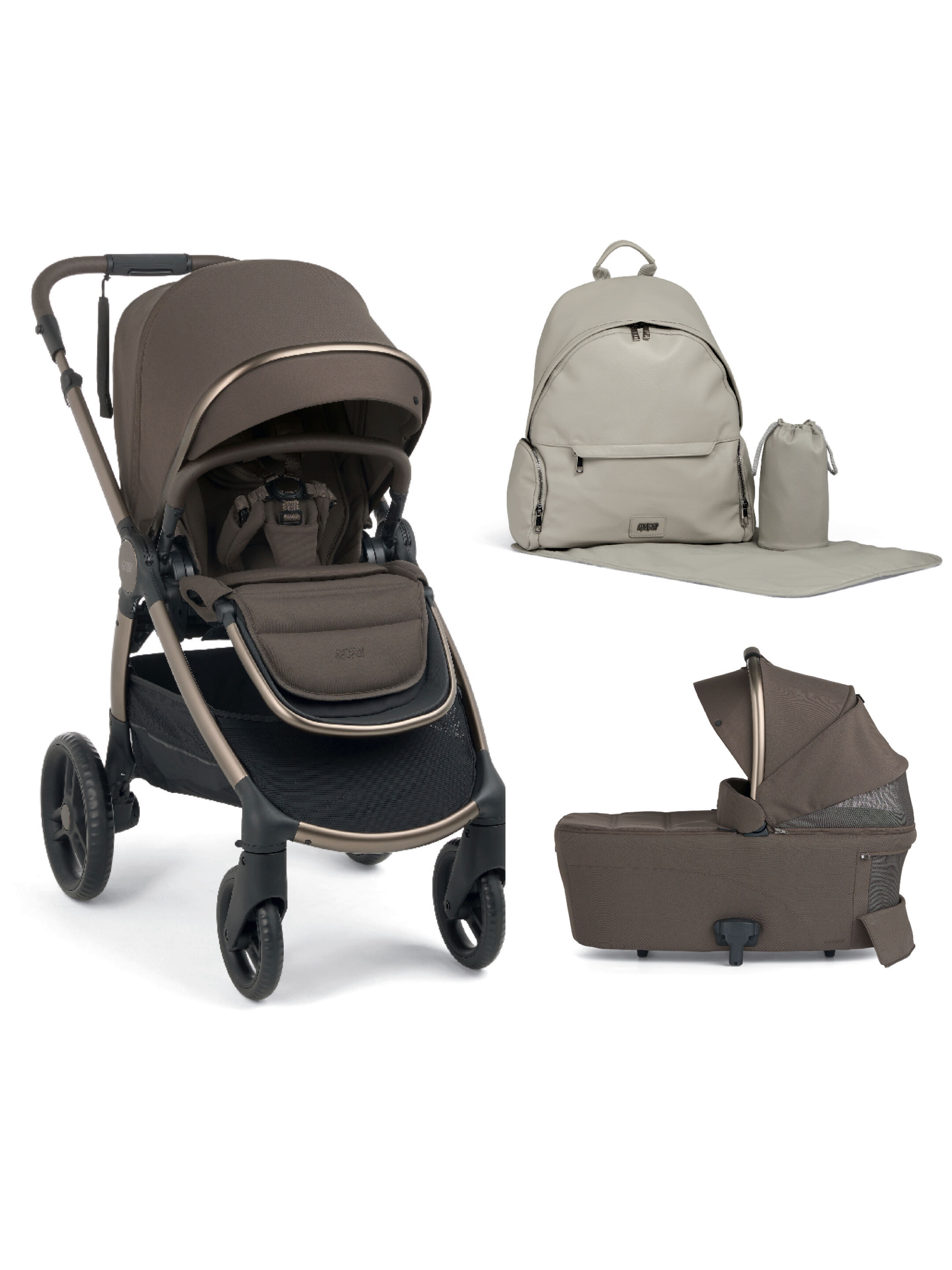 Ocarro 2 Pushchair and Carrycot Bundle with Changing Backpack (3Pieces) - Crema