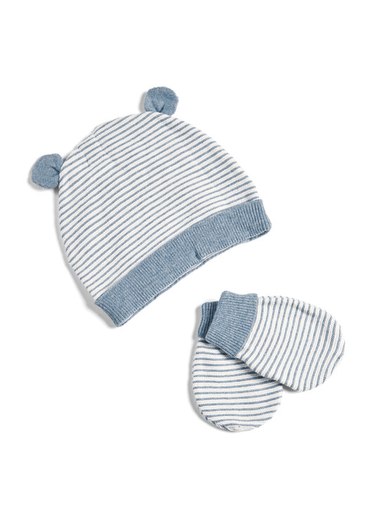 Knitted Stripe Hat and Mitts image number 1