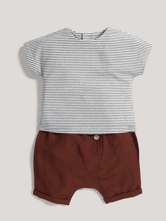 Stripe T-Shirt & Linen Shorts Set image number 1