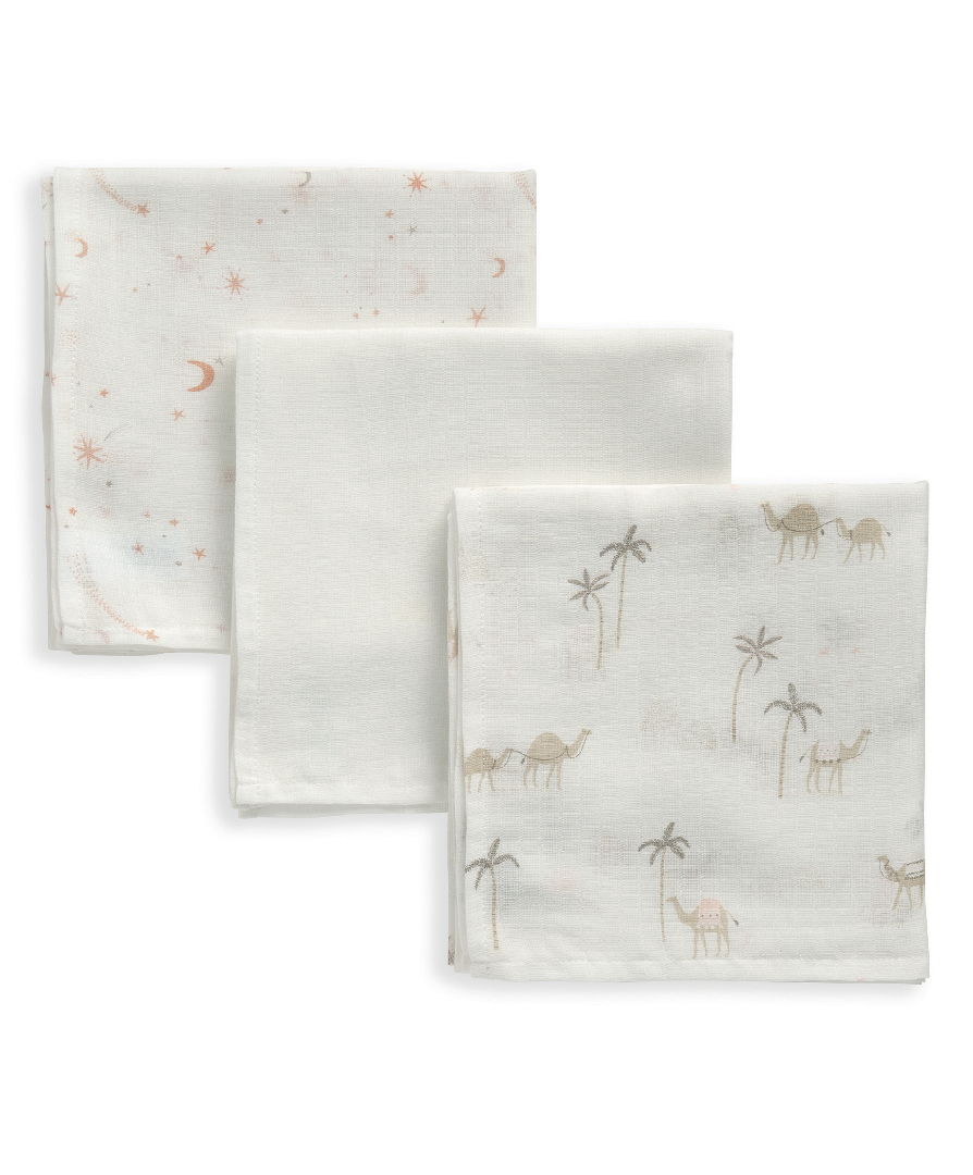 Buy 3 Pack Muslin Squares Camel Pink Swaddle Wraps Mamas & Papas UAE