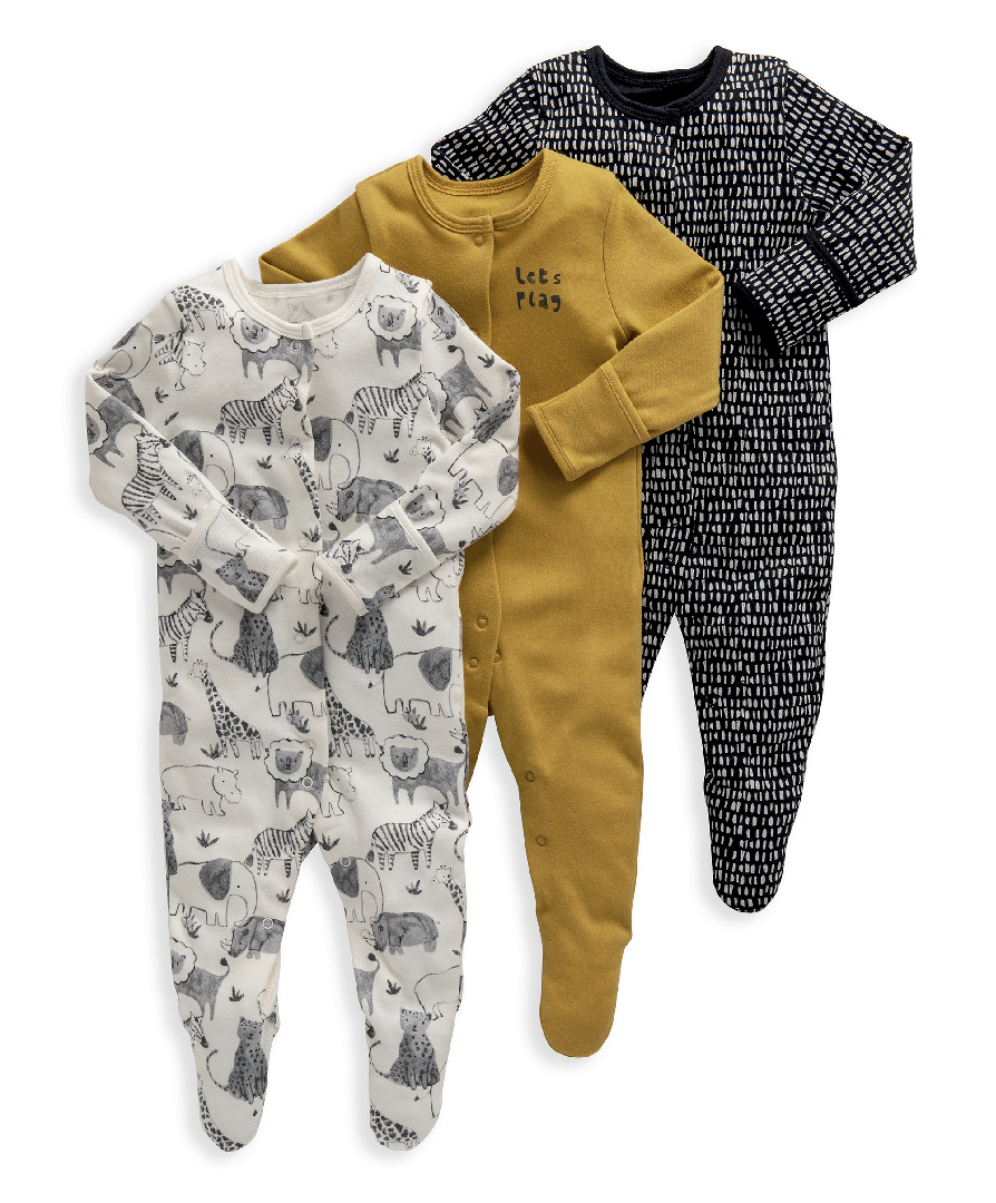 Buy Monochrome Safari Jersey Cotton Sleepsuits 3 Pack - Baby Boy ...
